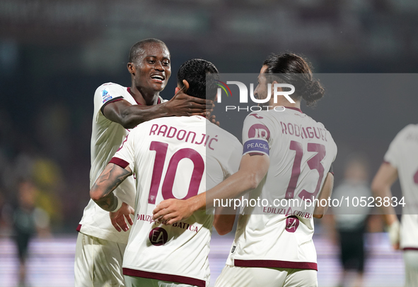 Nemanja Radonjic of Torino Fc celebrate the goal during the Serie A TIM match between US Salernitana and Torino FC in Salerno, Italy, on Sep...