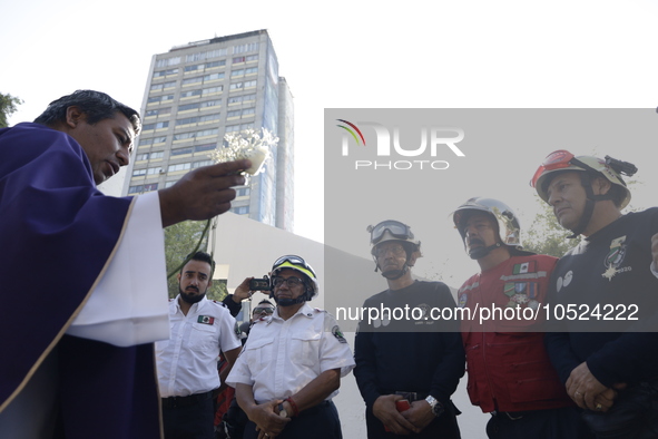 September 19, 2023, Mexico City, Mexico: Colonists of the Nuevo Leon building (collapsed in the 1985 earthquake) and the Nonoalco Tlatelolco...