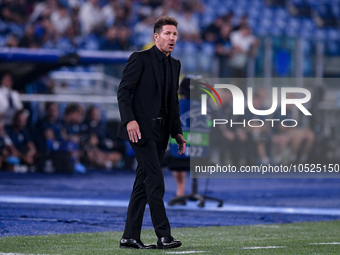 Diego Simeone head coach of Atletico de Madrid yells during the UEFA Champions League Group E match between SS Lazio v Atletico de Madrid at...