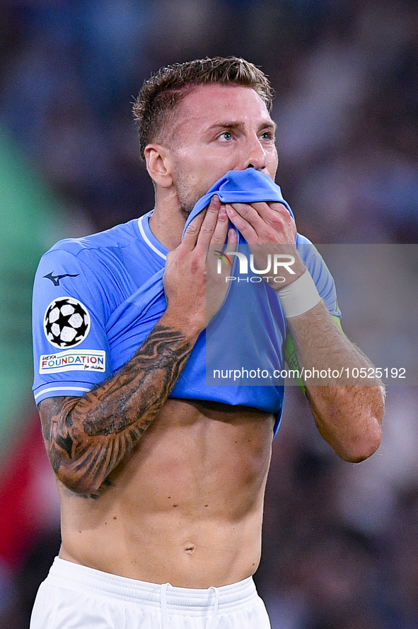 Ciro Immobile of SS Lazio looks dejected during the UEFA Champions League Group E match between SS Lazio v Atletico de Madrid at Stadio Olim...