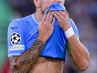 Ciro Immobile of SS Lazio looks dejected during the UEFA Champions League Group E match between SS Lazio v Atletico de Madrid at Stadio Olim...