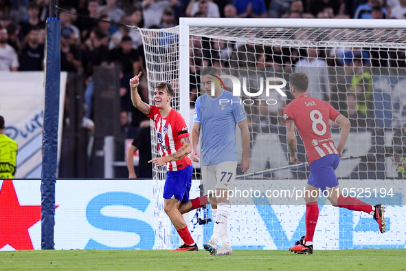 Pablo Barrios of Atletico de Madrid celebrates after scoring first goal during the UEFA Champions League Group E match between SS Lazio v At...