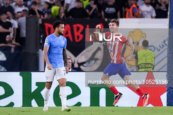 Pablo Barrios of Atletico de Madrid celebrates after scoring first goal during the UEFA Champions League Group E match between SS Lazio v At...