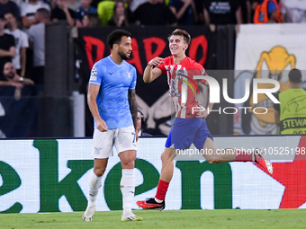 Pablo Barrios of Atletico de Madrid celebrates after scoring first goal during the UEFA Champions League Group E match between SS Lazio v At...