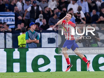 Pablo Barrios of Atletico de Madrid celebrates after scoring first goal during the UEFA Champions League Group E match between SS Lazio v At...