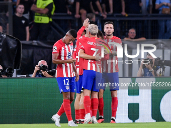 Pablo Barrios of Atletico de Madrid celebrates after scoring first goal during the UEFA Champions League Group E match between SS Lazio v At...