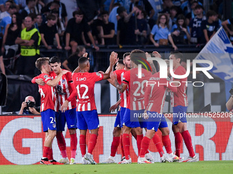 Pablo Barrios of Atletico de Madrid celebrates after scoring first goal during the UEFA Champions League Group E match between SS Lazio v At...