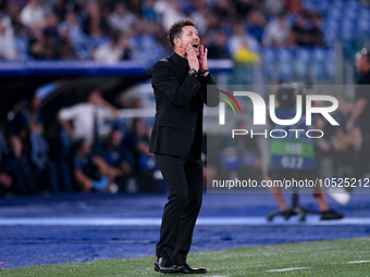 Diego Simeone head coach of Atletico de Madrid yells during the UEFA Champions League Group E match between SS Lazio v Atletico de Madrid at...