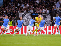 Ivan Provedel goalkeeper of SS Lazio celebrates scoring his side first goal during the UEFA Champions League Group E match between SS Lazio...