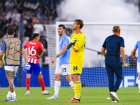 Ivan Provedel goalkeeper of SS Lazio celebrates scoring his side first goal during the UEFA Champions League Group E match between SS Lazio...