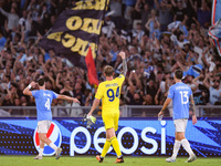 Ivan Provedel of SS Lazio celebrates at the end of the the UEFA Champions League Group E match between SS Lazio v Atletico de Madrid at Stad...