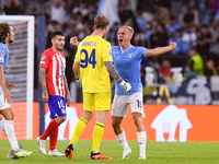 Ivan Provedel goalkeeper of SS Lazio celebrates scoring his side first goal during the UEFA Champions League Group E match between SS Lazio...