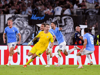 Ivan Provedel goalkeeper of SS Lazio celebrates scoring his side first goal during the UEFA Champions League Group E match between SS Lazio...