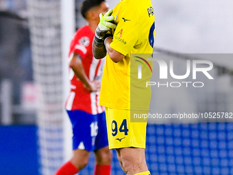 Ivan Provedel goalkeeper of SS Lazio celebrates scoring his side first goal during the UEFA Champions League Group E match between SS Lazio...