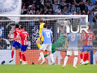 Ivan Provedel goalkeeper of SS Lazio scores his side first goal during the UEFA Champions League Group E match between SS Lazio v Atletico d...