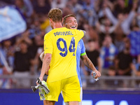 Ivan Provedel of SS Lazio celebrates with Ciro Immobile of SS Lazio at the end of the the UEFA Champions League Group E match between SS Laz...