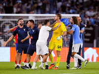 Ivan Provedel goalkeeper of SS Lazio celebrates scoring his side first goal during the UEFA Champions League Group E match between SS Lazio...