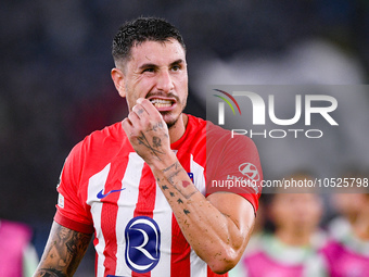 Jose' Gimenez of Atletico de Madrid reacts during the UEFA Champions League Group E match between SS Lazio v Atletico de Madrid at Stadio Ol...