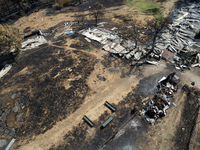 A drone image shows a view of the burned areas of land between the Dadia forest and the villages of Kirkis and Sykorrachis, Alexandroupolis,...