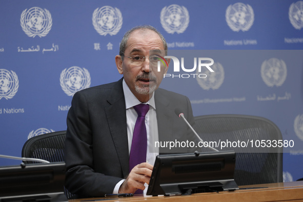  Ayman Safadi Deputy Prime Minister and Minister for Foreign Affairs and Expatriates of the Hashemite Kingdom of Jordan, briefs reporters af...