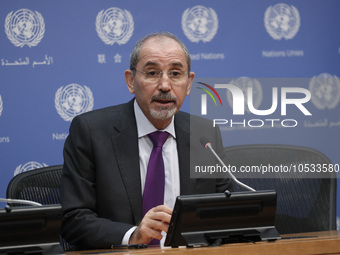  Ayman Safadi Deputy Prime Minister and Minister for Foreign Affairs and Expatriates of the Hashemite Kingdom of Jordan, briefs reporters af...