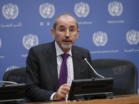  Ayman Safadi Deputy Prime Minister and Minister for Foreign Affairs and Expatriates of the Hashemite Kingdom of Jordan, briefs reporters af...