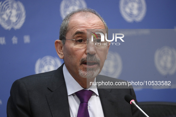  Ayman Safadi Deputy Prime Minister and Minister for Foreign Affairs and Expatriates of the Hashemite Kingdom of Jordan, briefs reporters af...