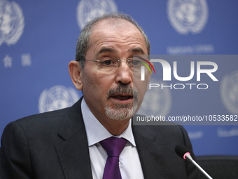  Ayman Safadi Deputy Prime Minister and Minister for Foreign Affairs and Expatriates of the Hashemite Kingdom of Jordan, briefs reporters af...