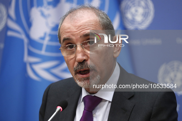  Ayman Safadi Deputy Prime Minister and Minister for Foreign Affairs and Expatriates of the Hashemite Kingdom of Jordan, briefs reporters af...