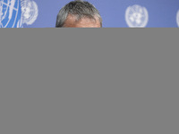 Philippe Lazzarini, Commissioner-General of the United Nations Relief briefs reporters after the high-level ministerial event convened by Jo...