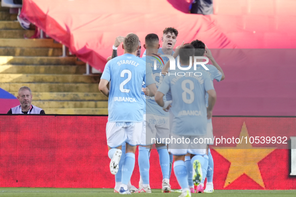 Jorgen Strand Larsen centre-forward of Celta de Vigo and Norway celebrates after scoring his sides first goal during the LaLiga EA Sports ma...