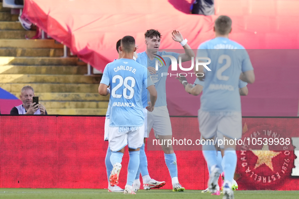 Jorgen Strand Larsen centre-forward of Celta de Vigo and Norway celebrates after scoring his sides first goal during the LaLiga EA Sports ma...