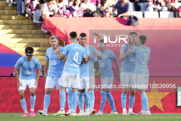 Jorgen Strand Larsen centre-forward of Celta de Vigo and Norway celebrates after scoring his sides first goal during the LaLiga EA Sports ma...