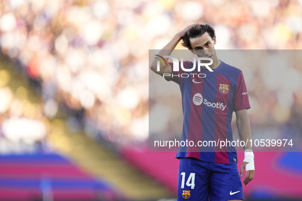 Joao Felix second striker of Barcelona and Portugal lament a failed occasion during the LaLiga EA Sports match between FC Barcelona and Celt...