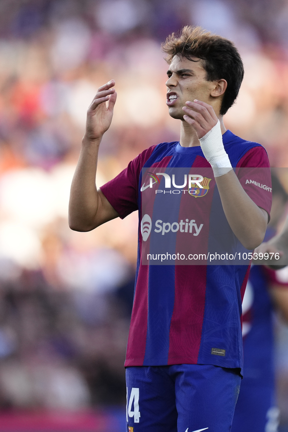 Joao Felix second striker of Barcelona and Portugal lament a failed occasion during the LaLiga EA Sports match between FC Barcelona and Celt...