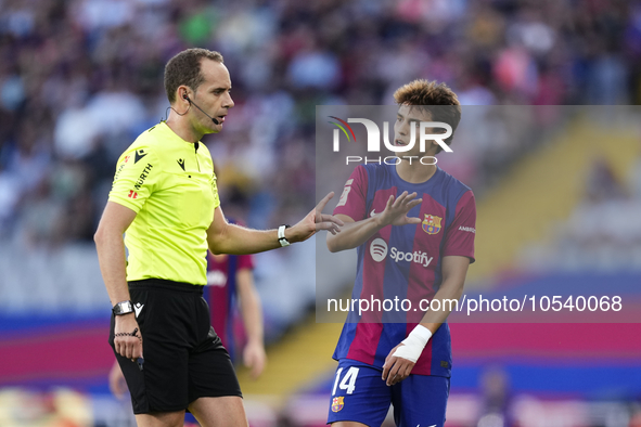 Joao Felix second striker of Barcelona and Portugal  protest to referee during the LaLiga EA Sports match between FC Barcelona and Celta Vig...