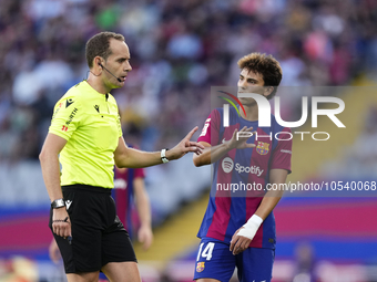 Joao Felix second striker of Barcelona and Portugal  protest to referee during the LaLiga EA Sports match between FC Barcelona and Celta Vig...