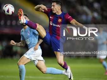 Robert Lewandowski centre-forward of Barcelona and Poland shooting to goal during the LaLiga EA Sports match between FC Barcelona and Celta...