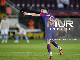 Robert Lewandowski centre-forward of Barcelona and Poland celebrates after scoring his sides second goal during the LaLiga EA Sports match b...