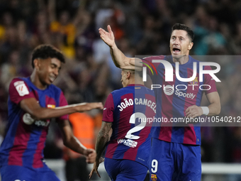 Robert Lewandowski centre-forward of Barcelona and Poland celebrates after scoring his sides second goal during the LaLiga EA Sports match b...