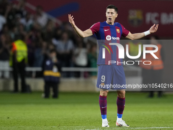 Robert Lewandowski centre-forward of Barcelona and Poland celebrates after scoring his sides second goal during the LaLiga EA Sports match b...