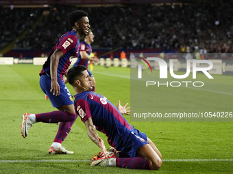 Joao Cancelo right-back of Barcelona and Portugal celebrates after scoring his sides first goal during the LaLiga EA Sports match between FC...