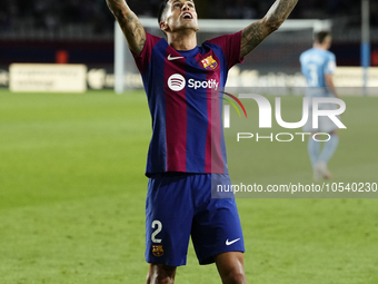 Joao Cancelo right-back of Barcelona and Portugal celebrates after scoring his sides first goal during the LaLiga EA Sports match between FC...