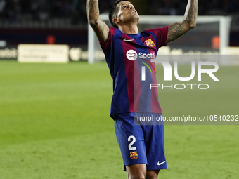 Joao Cancelo right-back of Barcelona and Portugal celebrates after scoring his sides first goal during the LaLiga EA Sports match between FC...