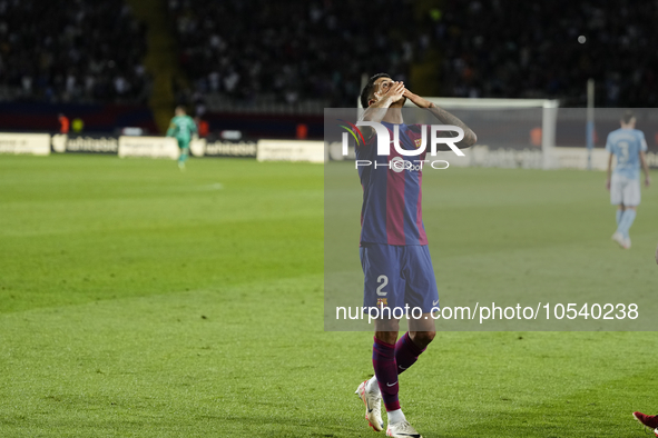 Joao Cancelo right-back of Barcelona and Portugal celebrates after scoring his sides first goal during the LaLiga EA Sports match between FC...