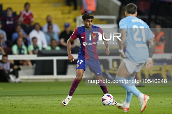 Lamine Yamal right winger of Barcelona and Spain in action during the LaLiga EA Sports match between FC Barcelona and Celta Vigo at Estadi O...