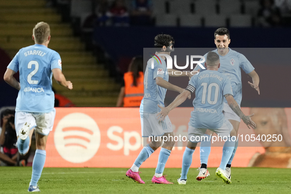 Anastasios Douvikas centre-forward of Celta de Vigo and Greece celebrates after scoring his sides first goal during the LaLiga EA Sports mat...