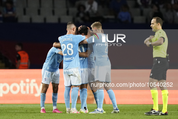 Anastasios Douvikas centre-forward of Celta de Vigo and Greece celebrates after scoring his sides first goal during the LaLiga EA Sports mat...