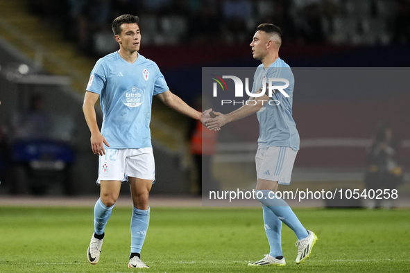 Anastasios Douvikas centre-forward of Celta de Vigo and Greece celebrates after scoring his sides first goal during the LaLiga EA Sports mat...