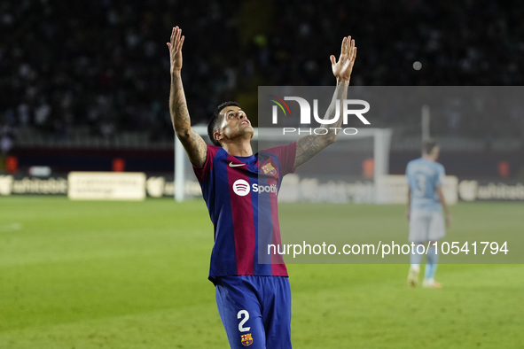 Joao Cancelo right-back of Barcelona and Portugal celebrates after scoring his sides first goal during the LaLiga EA Sports match between FC...